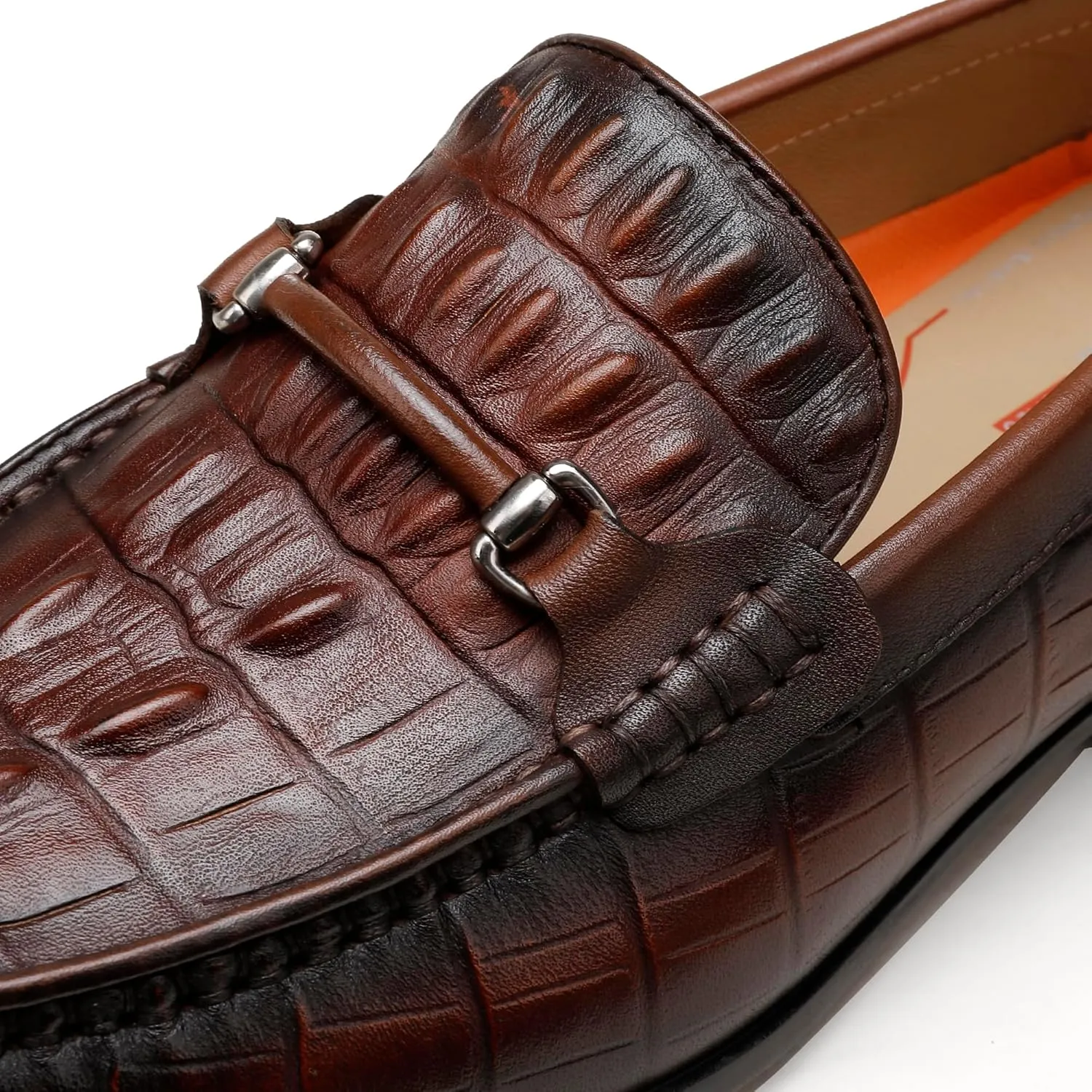 Premium Leather Dress Shoes for Mens, Black Fashion Crocodile Printed Business Slip-on Loafer Shoes for Men