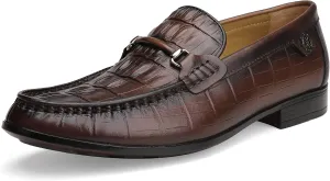 Premium Leather Dress Shoes for Mens, Black Fashion Crocodile Printed Business Slip-on Loafer Shoes for Men