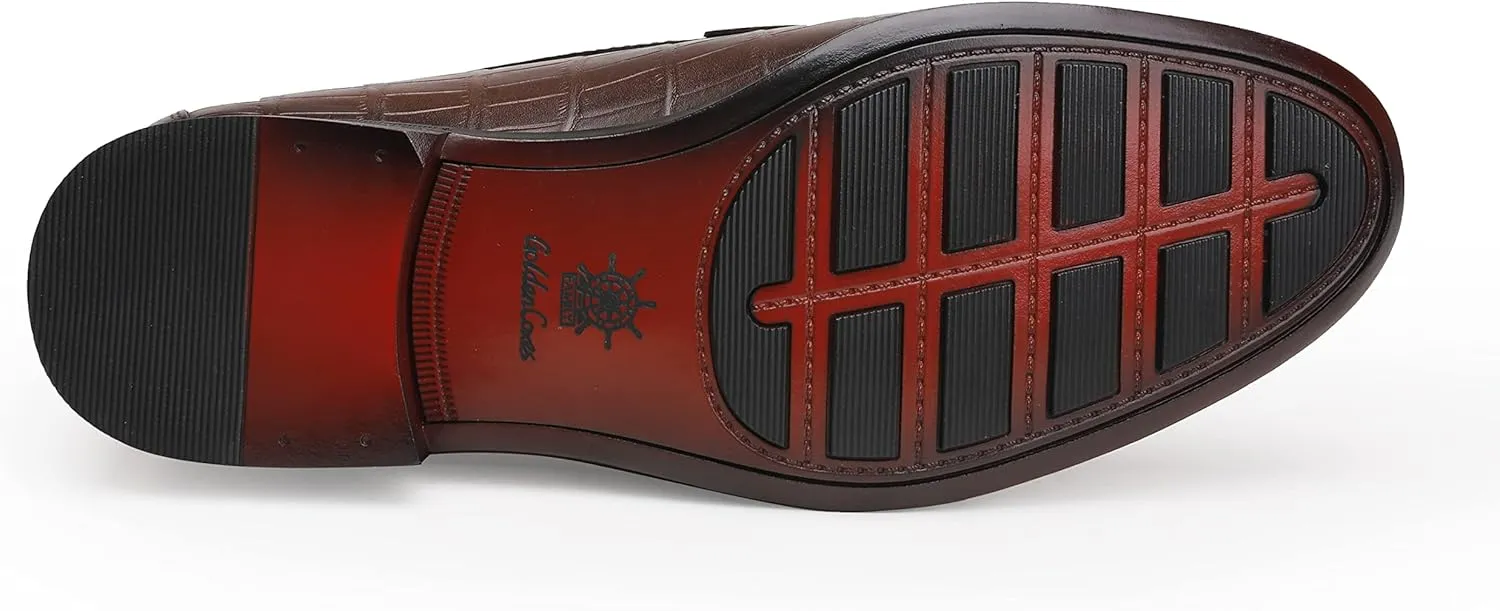 Premium Leather Dress Shoes for Mens, Black Fashion Crocodile Printed Business Slip-on Loafer Shoes for Men
