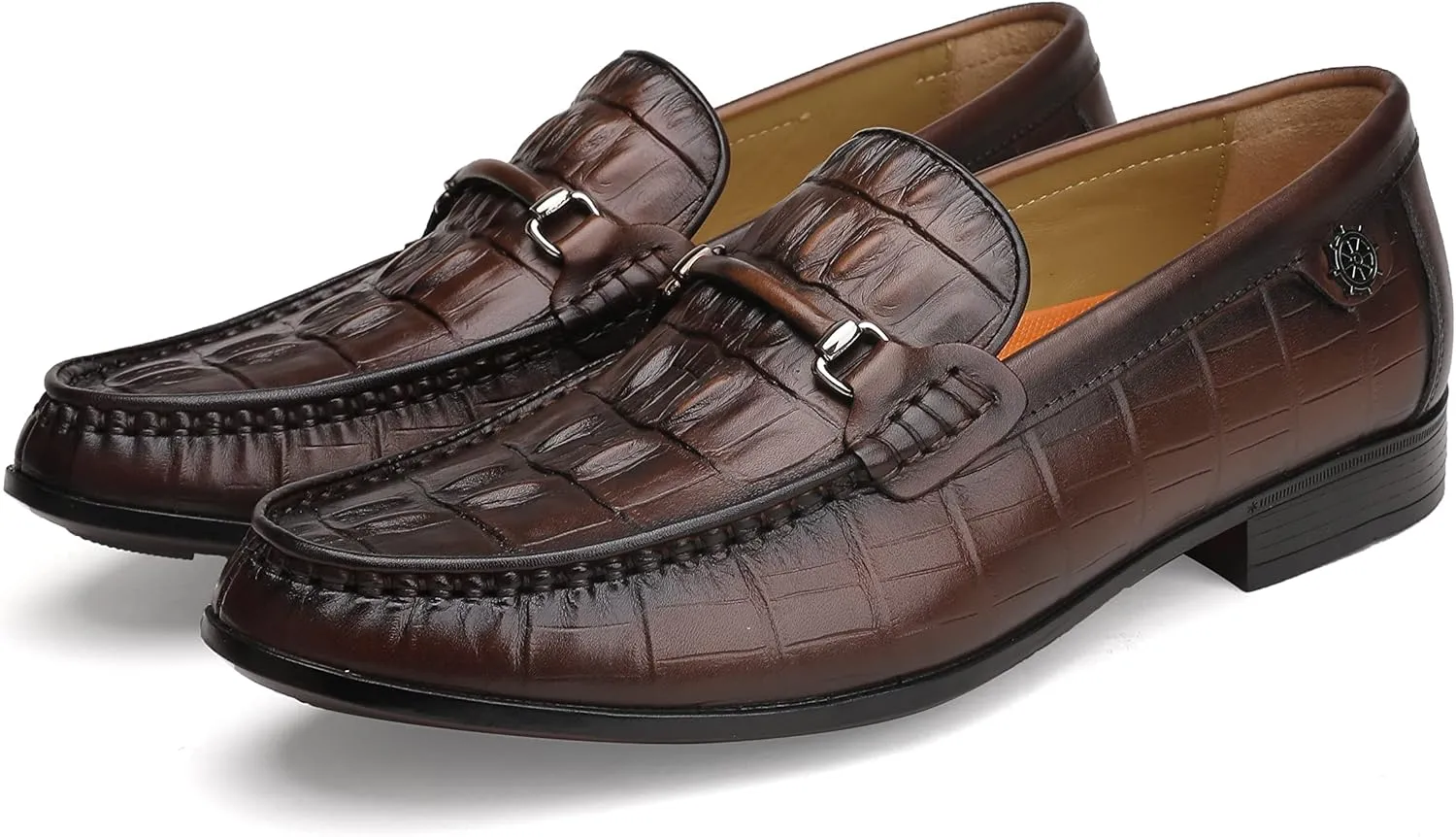 Premium Leather Dress Shoes for Mens, Black Fashion Crocodile Printed Business Slip-on Loafer Shoes for Men