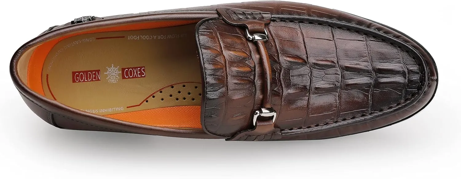 Premium Leather Dress Shoes for Mens, Black Fashion Crocodile Printed Business Slip-on Loafer Shoes for Men