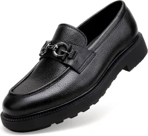 Premium Mens Leather Dress Shoes, Classic Formal Alligator Printed Business Loafer Handmade Buckle Party Wedding Penny Shoes Father's Day Shoe for Men, Black