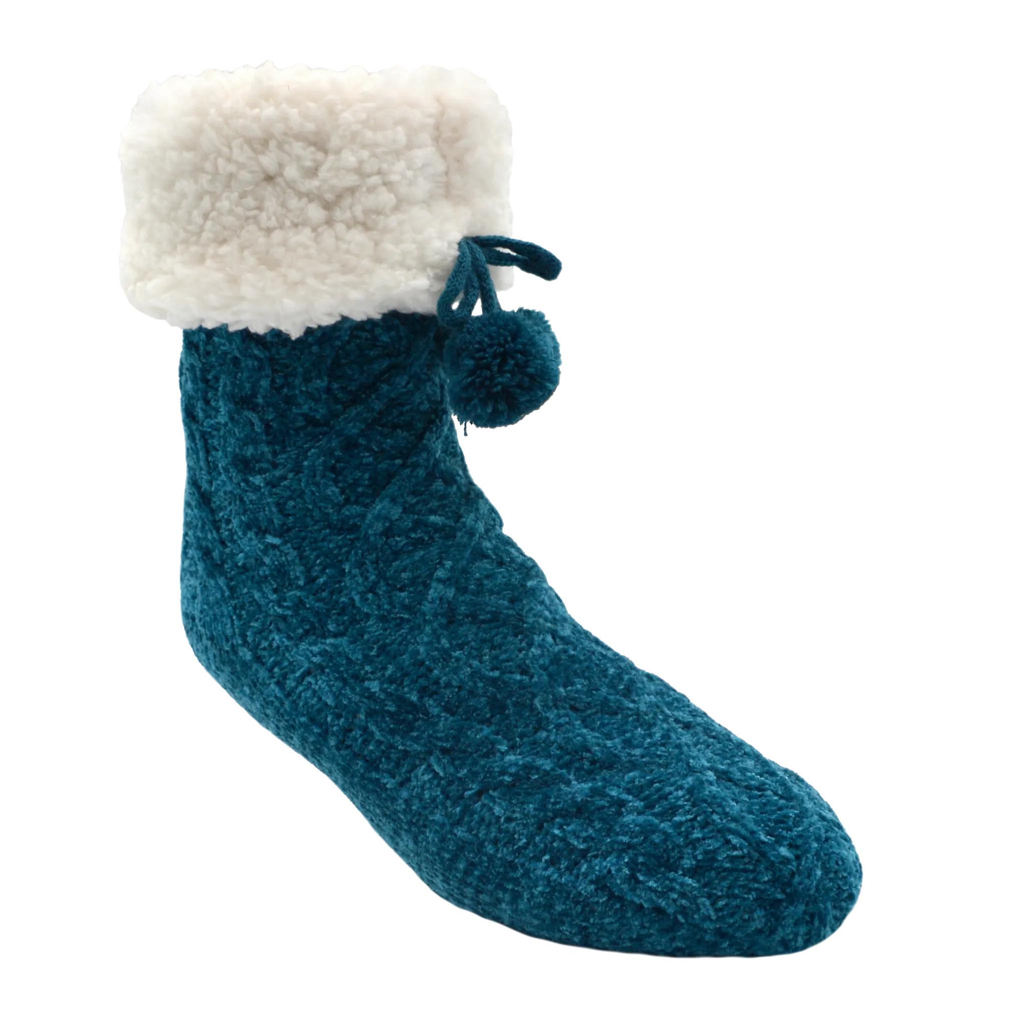 Pudus Chenille Cable Knit Slipper Socks Turquoise Adult
