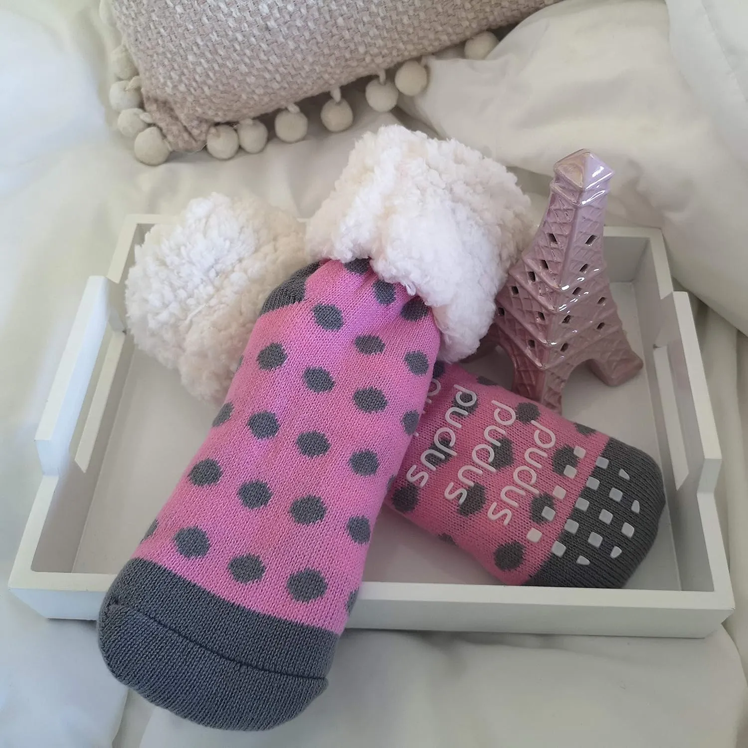 Pudus Cozy Winter Slipper Socks for Women and Men with Non-Slip Grippers Faux Fur Sherpa Fleece - Adult Regular Fuzzy
