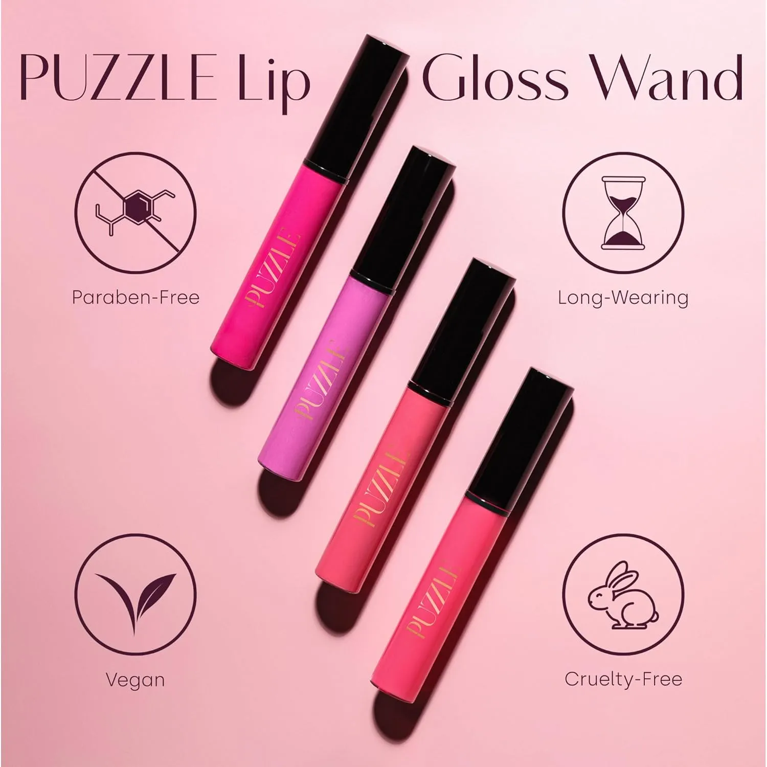 PUZZLE Lip Gloss Wand | Shiny, Shimmery, Non-Sticky, Moisturizing, Long-Lasting, Cruelty-Free, Vegan, Paraben-Free, High Shine Color (Touch | Mauve)