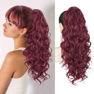 QGZ 20" Wavy Ponytail Extension, Claw Clip Ponytail Hair Extension, Natural Synthetic Hairpiece for Women Daily Use(Burgundy)