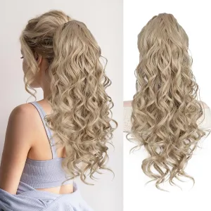 QGZ 20" Wavy Ponytail Extension, Claw Clip Ponytail Hair Extension, Natural Synthetic Hairpiece for Women Daily Use(Dirty Blonde)