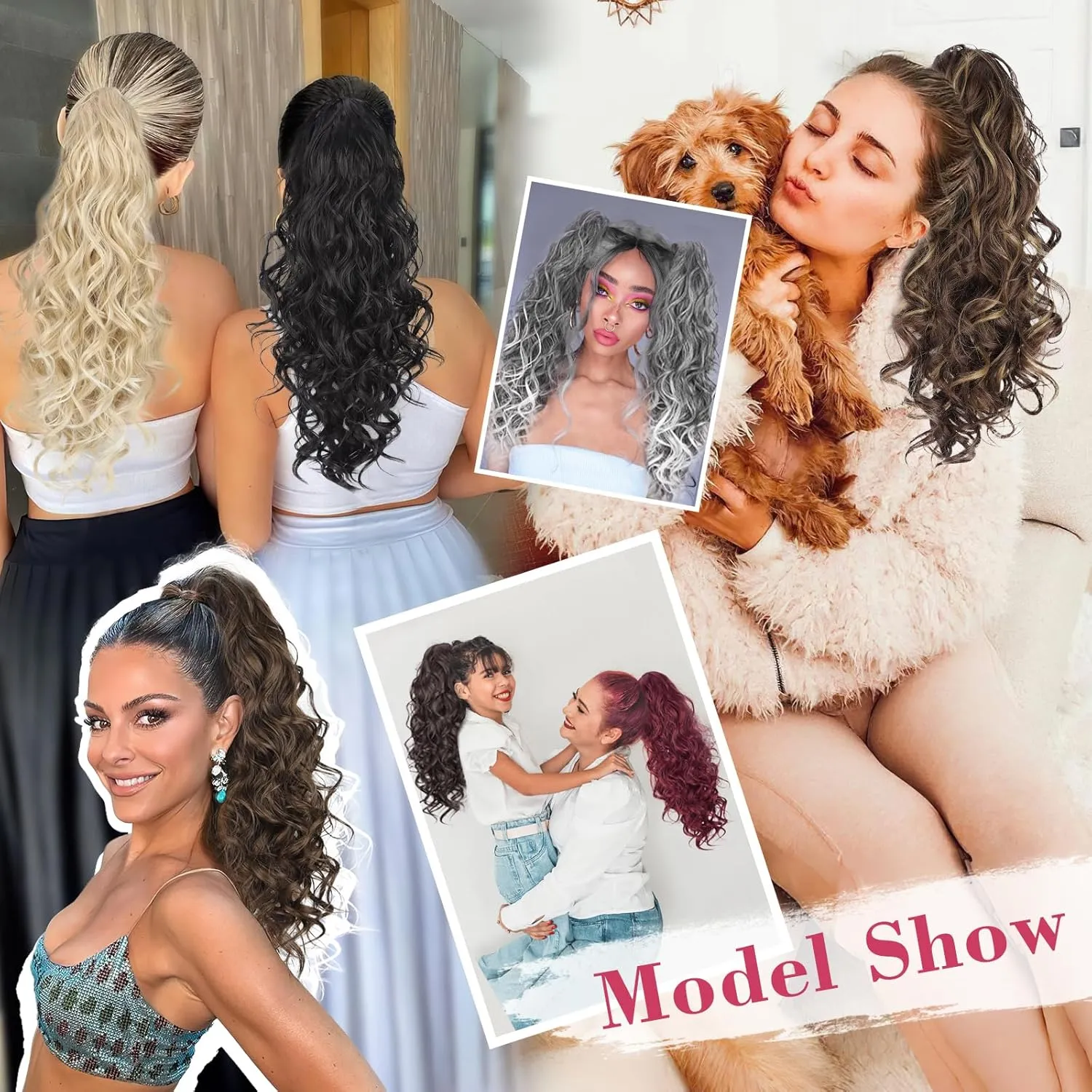 QGZ 20" Wavy Ponytail Extension, Claw Clip Ponytail Hair Extension, Natural Synthetic Hairpiece for Women Daily Use(Dirty Blonde)