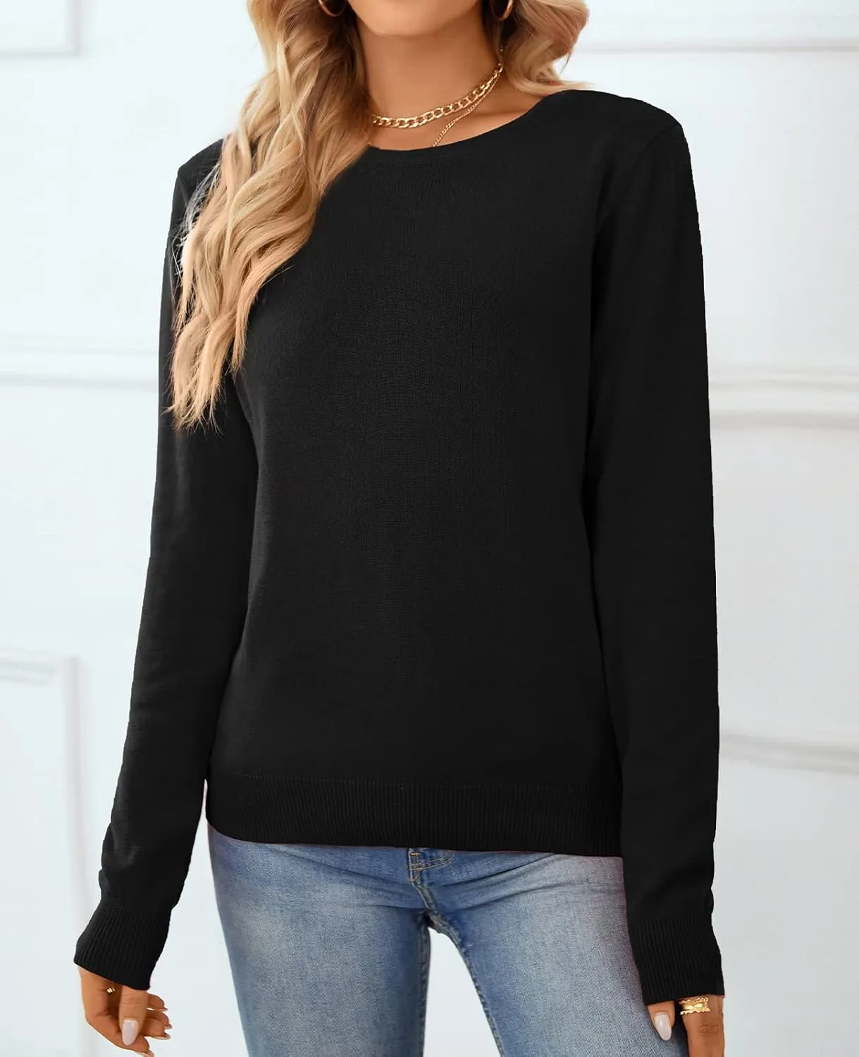 QUALFORT Women's Sweater 100% Cotton Soft Knit Pullover Tops