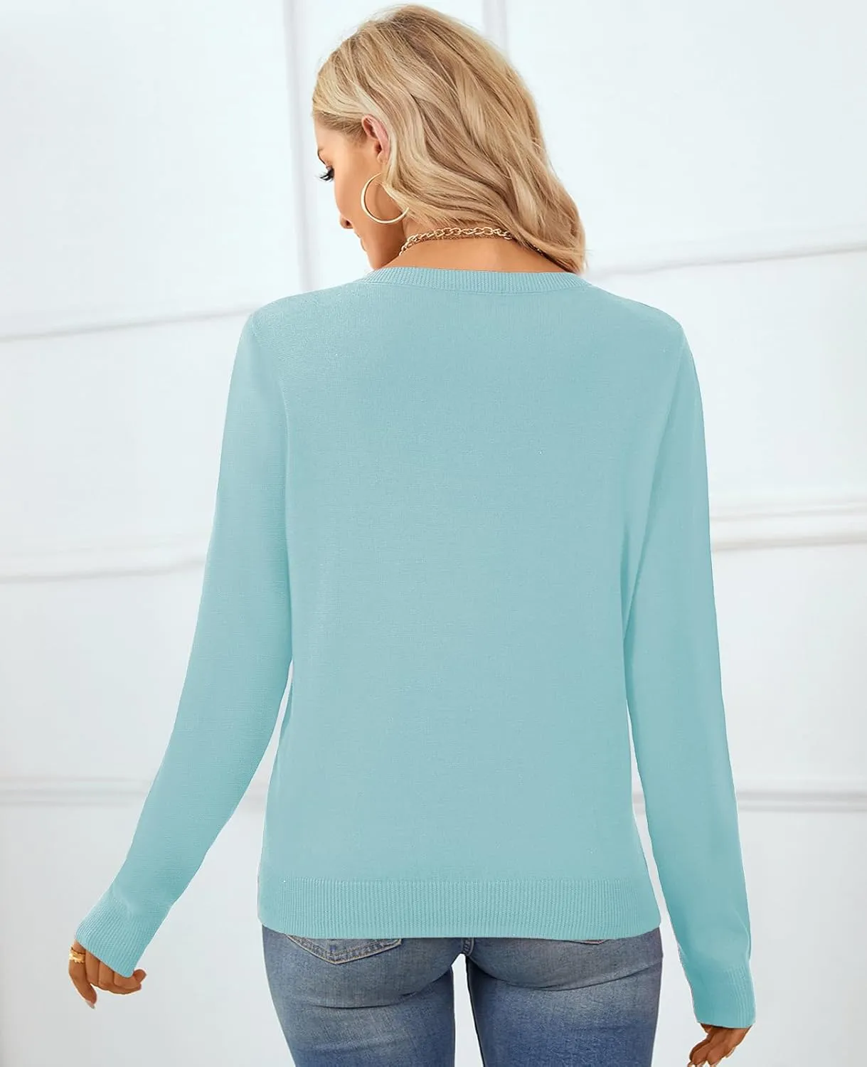 QUALFORT Women's Sweater 100% Cotton Soft Knit Pullover Tops