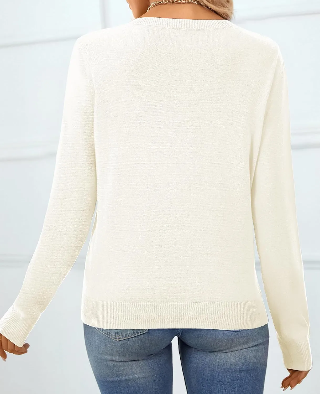 QUALFORT Women's Sweater 100% Cotton Soft Knit Pullover Tops