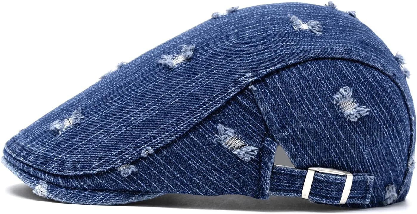 Quanhaigou Unisex Denim Newsboy Hats Flat Ivy Gatsby Cabbie Driving Berets Hat Cotton Dad Cap for Men Women