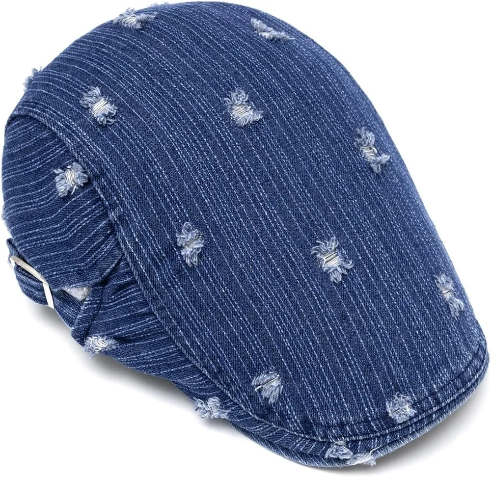 Quanhaigou Unisex Denim Newsboy Hats Flat Ivy Gatsby Cabbie Driving Berets Hat Cotton Dad Cap for Men Women