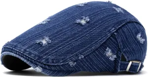 Quanhaigou Unisex Denim Newsboy Hats Flat Ivy Gatsby Cabbie Driving Berets Hat Cotton Dad Cap for Men Women