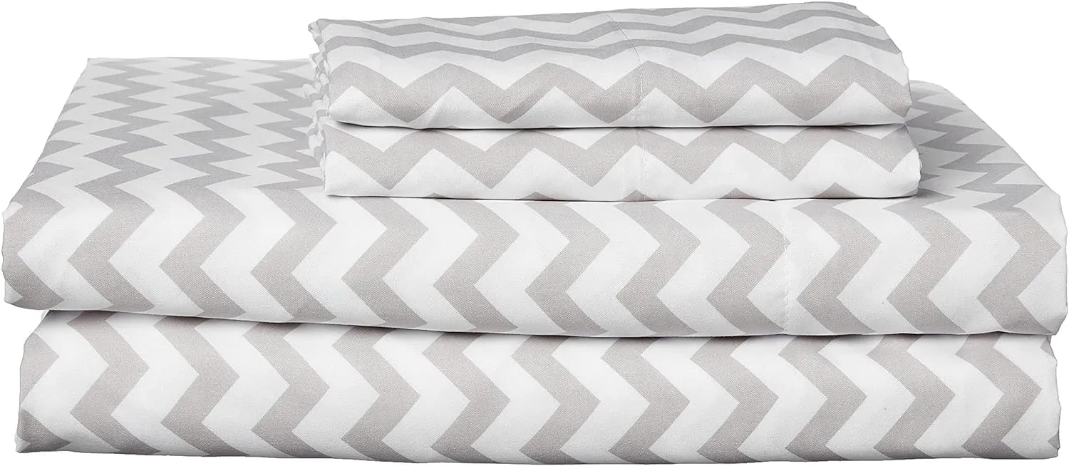 Queen Size Bed Sheets - Breathable Luxury Sheets with Full Elastic & Secure Corner Straps Built In - 1800 Supreme Collection Extra Soft Deep Pocket Bedding Set, Sheet Set, Queen, Chevron Gray