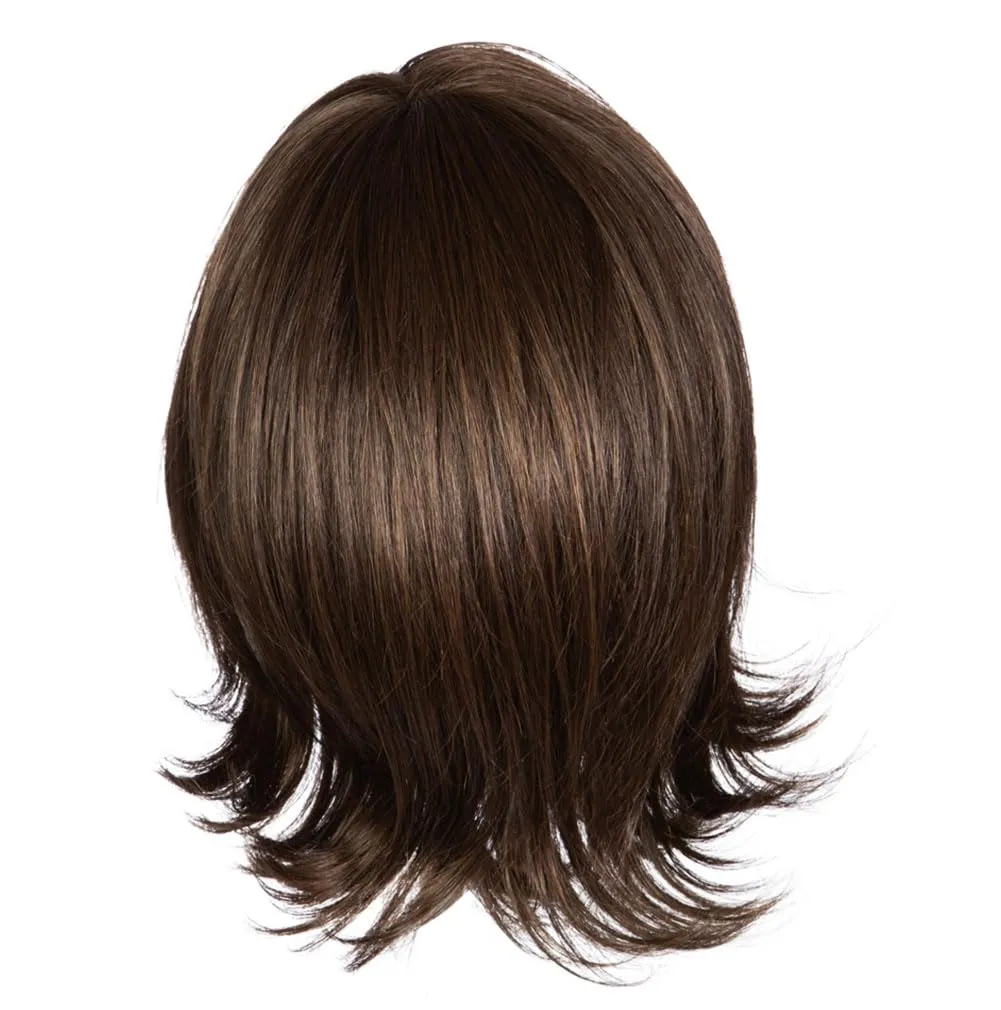 Raquel Welch Take A Bow Chin Length Layered Wig With Hand Tied Base by Hairuwear, Petite Average Cap, RL4/10SS Shaded Iced Java