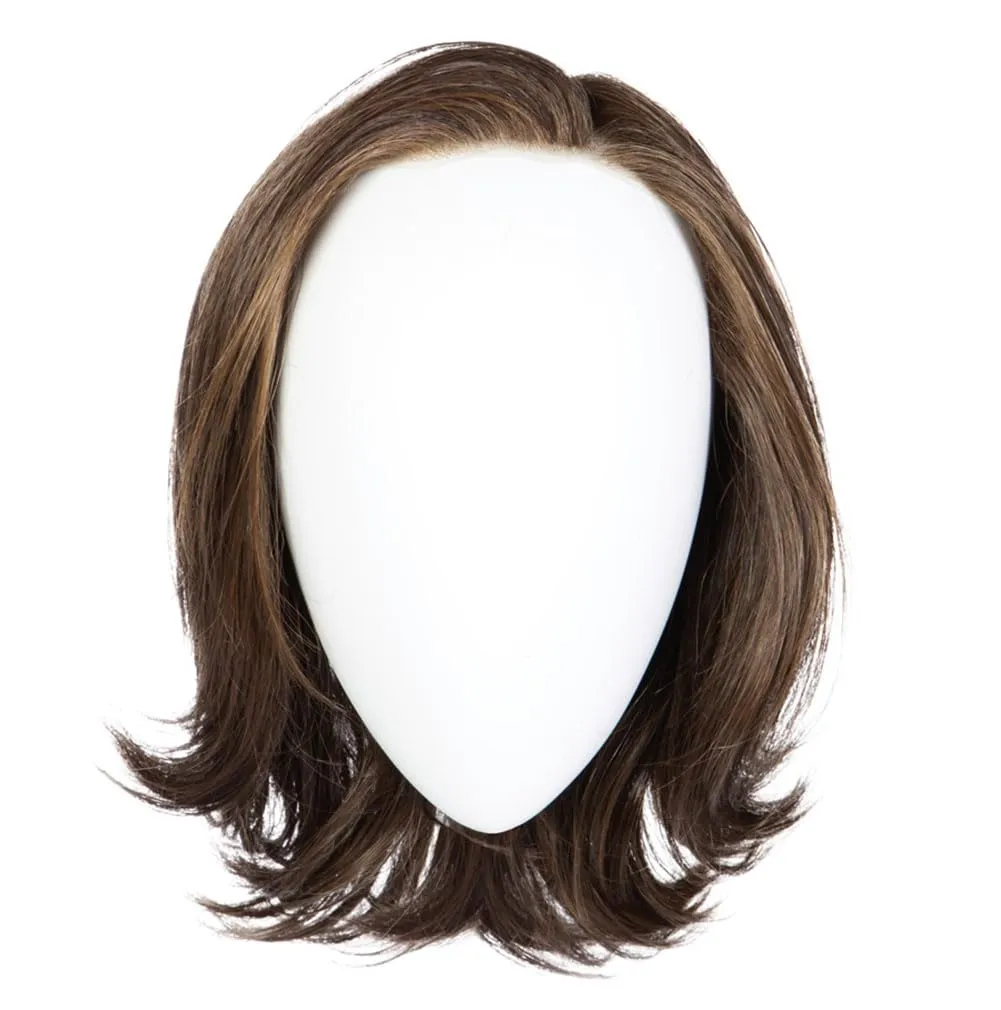 Raquel Welch Take A Bow Chin Length Layered Wig With Hand Tied Base by Hairuwear, Petite Average Cap, RL4/10SS Shaded Iced Java