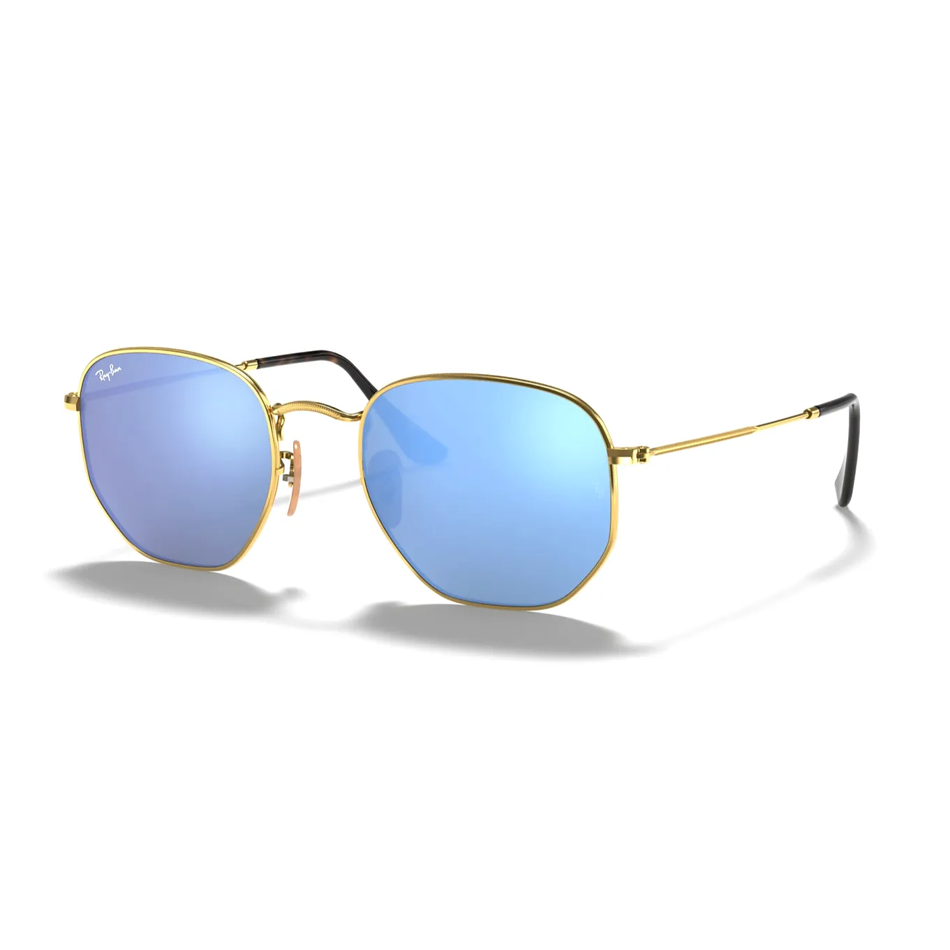 RAY BAN HEXAGONAL FLAT MIRROR LENSES RB3548N LIGHT BLUE GRADIENT GOLD