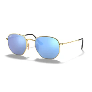 RAY BAN HEXAGONAL FLAT MIRROR LENSES RB3548N LIGHT BLUE GRADIENT GOLD