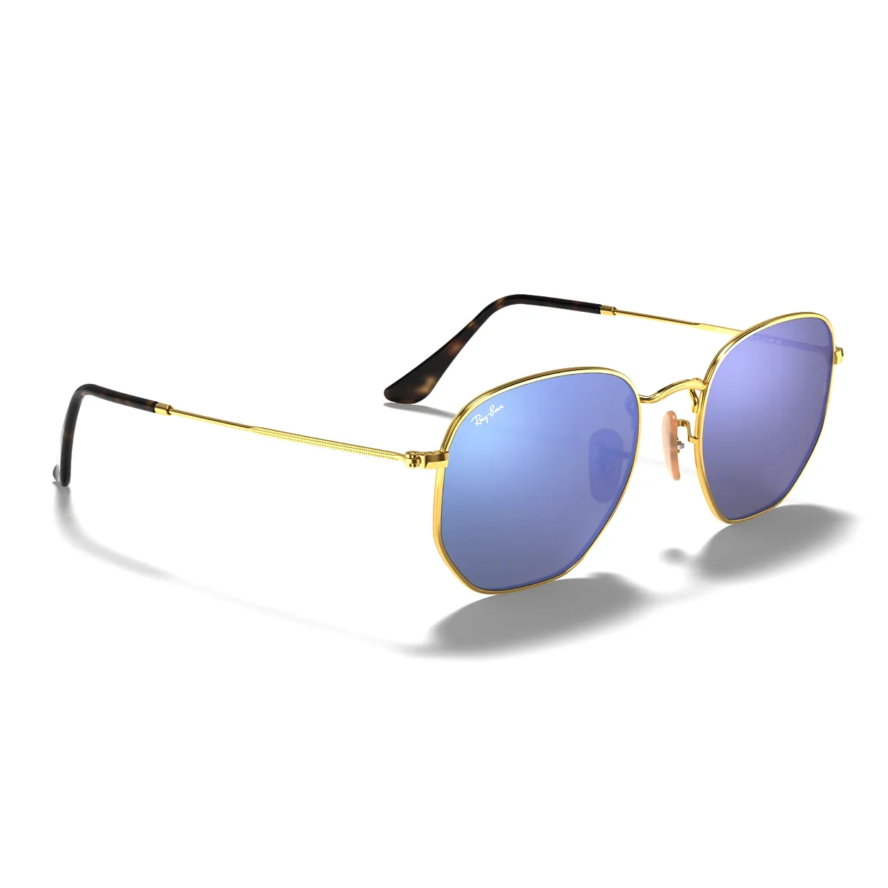 RAY BAN HEXAGONAL FLAT MIRROR LENSES RB3548N LIGHT BLUE GRADIENT GOLD