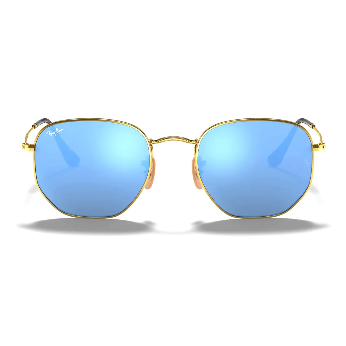 RAY BAN HEXAGONAL FLAT MIRROR LENSES RB3548N LIGHT BLUE GRADIENT GOLD