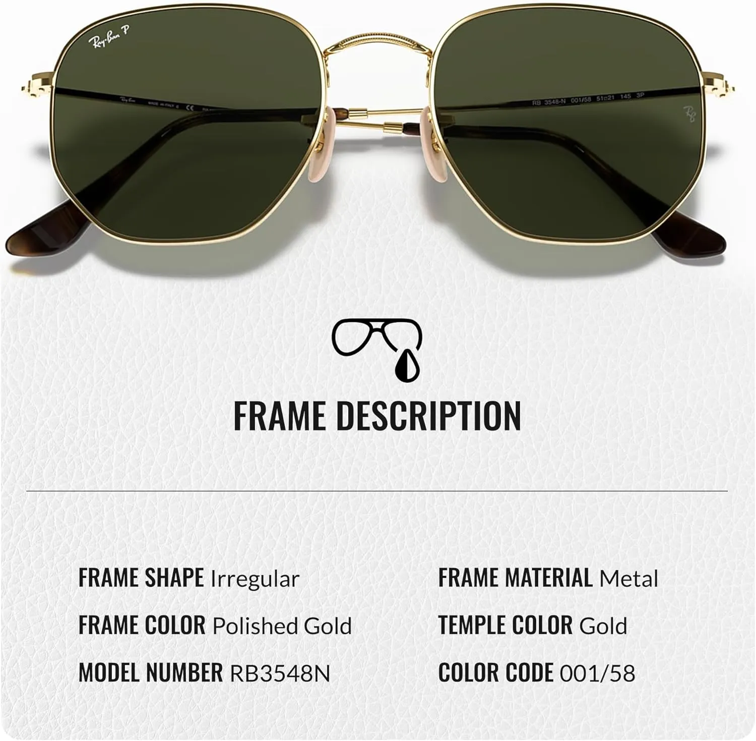 Ray-Ban RB3548N Hexagonal Flat Lenses Sunglasses With Eyewear Kit Bundle - Adjustable Nose Pads - Retro Sunglasses