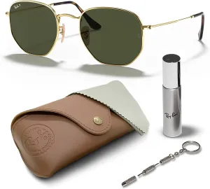 Ray-Ban RB3548N Hexagonal Flat Lenses Sunglasses With Eyewear Kit Bundle - Adjustable Nose Pads - Retro Sunglasses