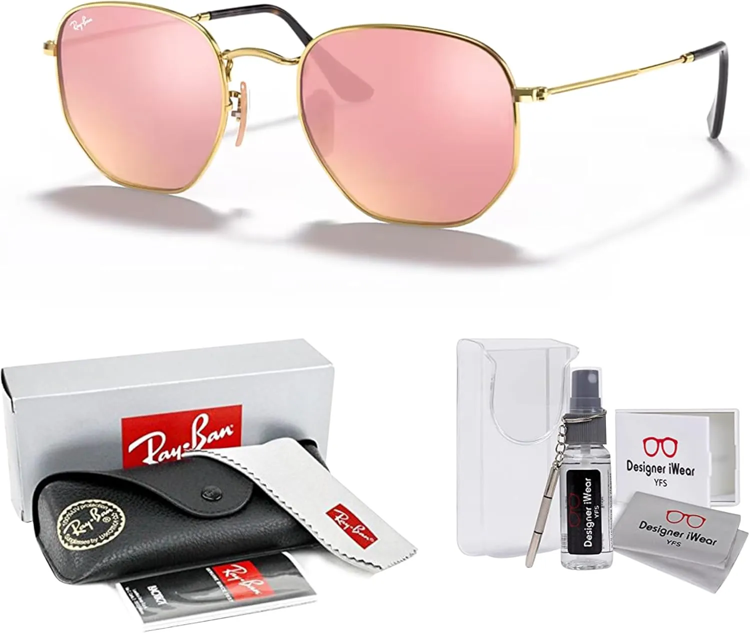 Ray-Ban RB3548N Hexagonal Sunglasses For Men For Women   Bundle with Designer iWear Kit