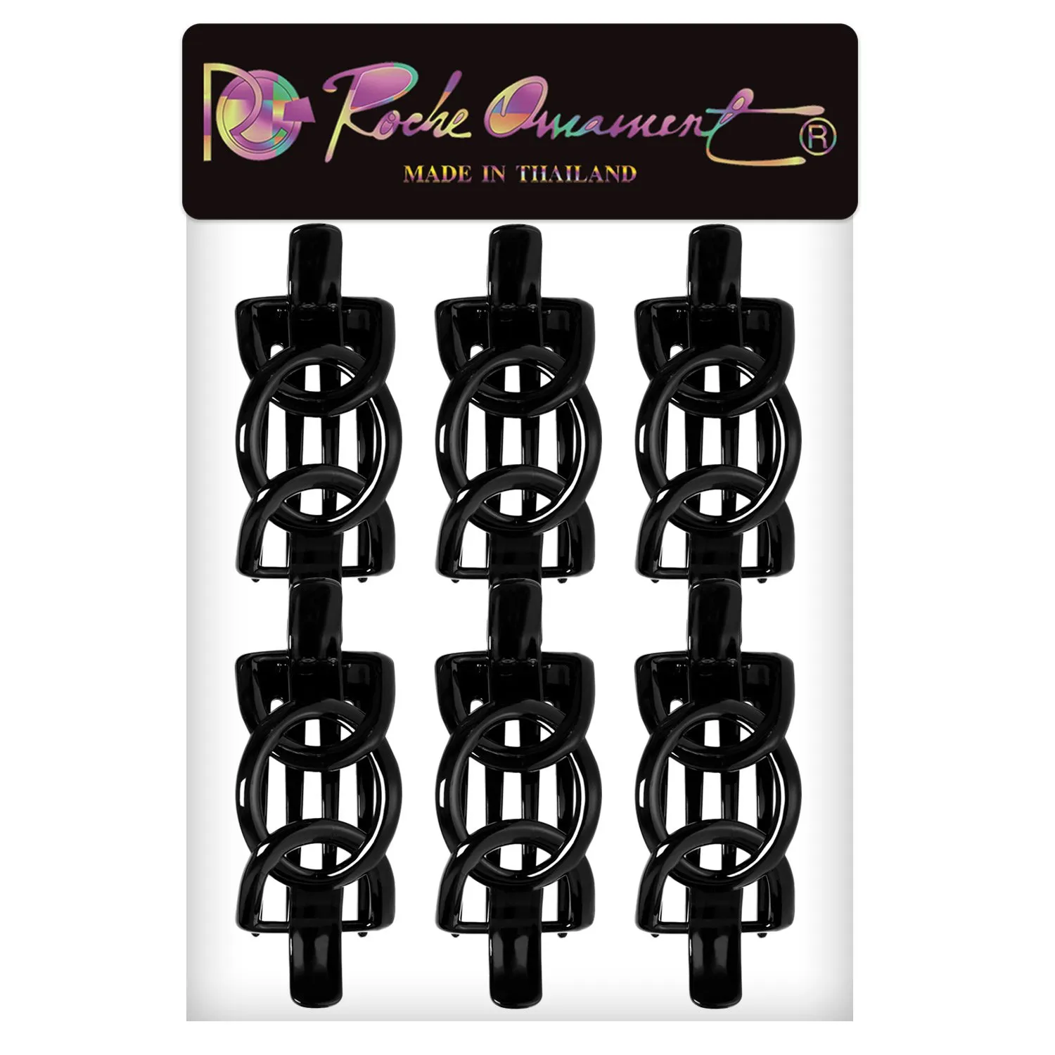 RC ROCHE ORNAMENT 6 Pcs Womens Plastic Side Slide Wide Ribbon Bow Styling Durable Strong Hold Firm Grip Teeth Beauty Accessory Hair Clip Clamp, Large Black