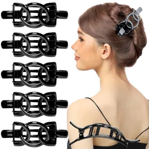 RC ROCHE ORNAMENT 6 Pcs Womens Plastic Side Slide Wide Ribbon Bow Styling Durable Strong Hold Firm Grip Teeth Beauty Accessory Hair Clip Clamp, Large Black