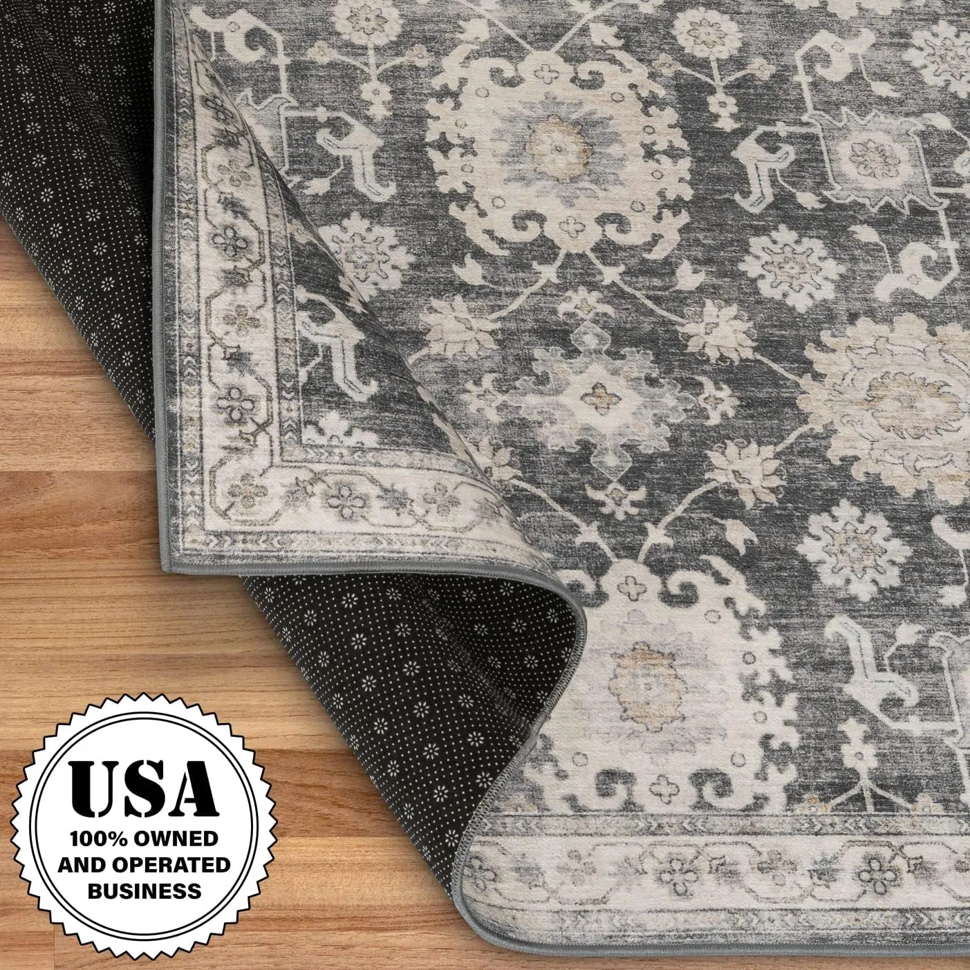 ReaLife Rugs Machine Washable Area Rug - Living Room Bedroom Bathroom Kitchen Entryway Office - Padded Low Pile Stain Resistant Premium - Boho Farmhouse Vintage - Bryn - Gray Beige Ivory 2'6" x 6'