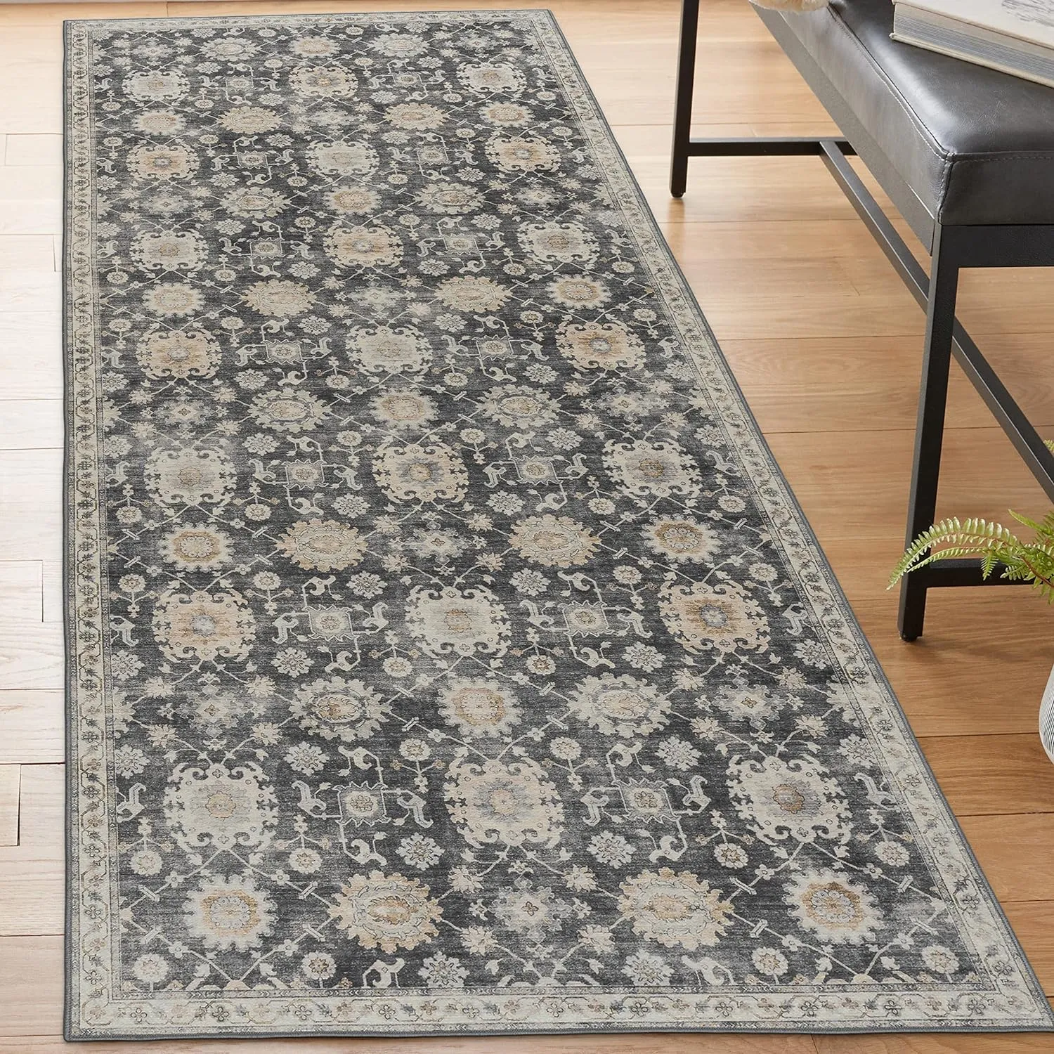 ReaLife Rugs Machine Washable Area Rug - Living Room Bedroom Bathroom Kitchen Entryway Office - Padded Low Pile Stain Resistant Premium - Boho Farmhouse Vintage - Bryn - Gray Beige Ivory 2'6" x 6'