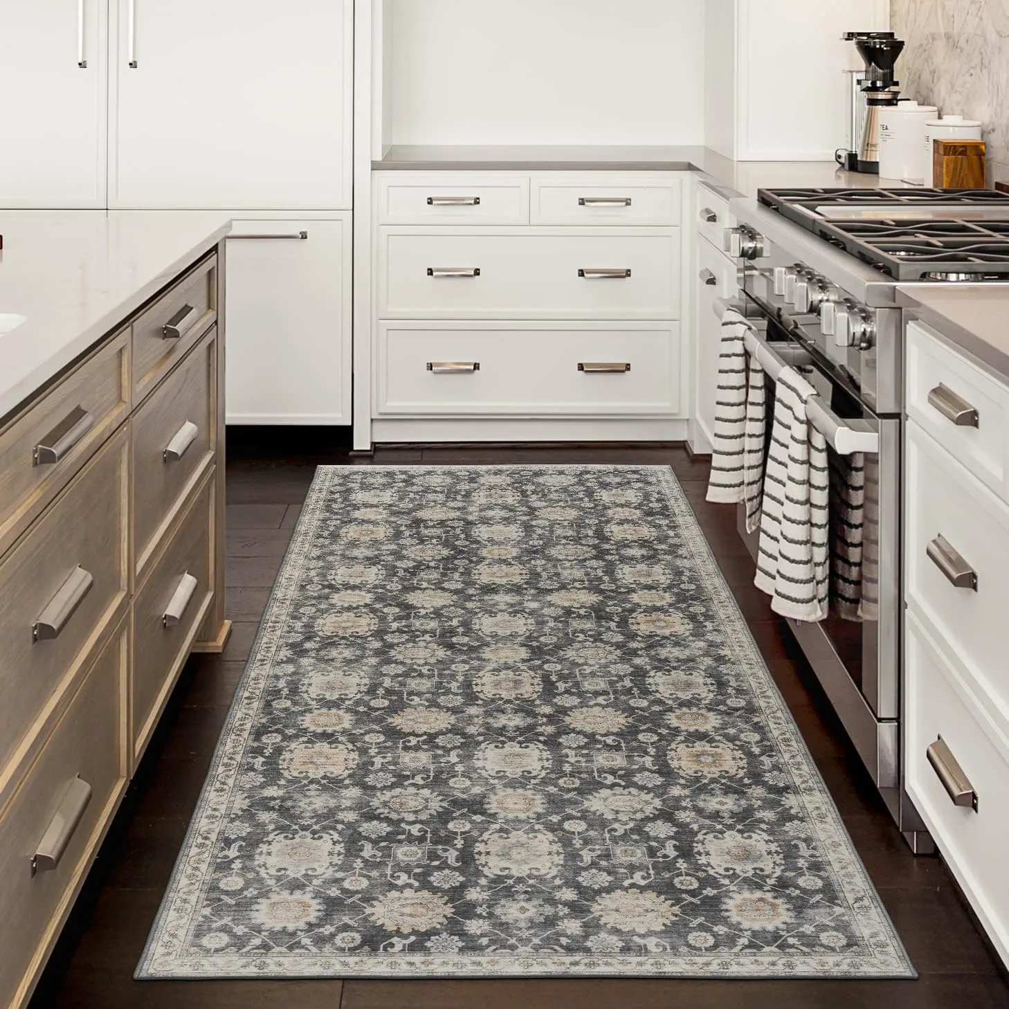 ReaLife Rugs Machine Washable Area Rug - Living Room Bedroom Bathroom Kitchen Entryway Office - Padded Low Pile Stain Resistant Premium - Boho Farmhouse Vintage - Bryn - Gray Beige Ivory 2'6" x 6'