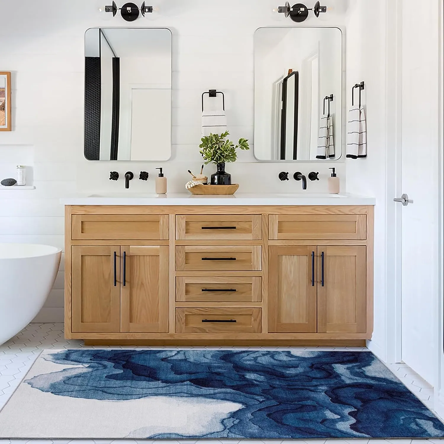 ReaLife Rugs Machine Washable Area Rug Runner - Living Room Bedroom Bathroom Kitchen Entryway Office - Padded Low Pile Stain Resistant Premium - Modern Abstract Contemporary - Ian - Blue 2'6" x 6'