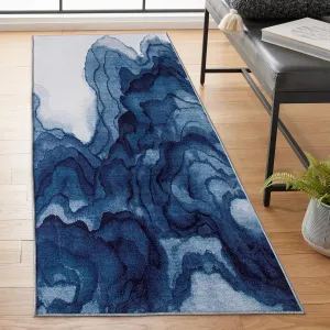 ReaLife Rugs Machine Washable Area Rug Runner - Living Room Bedroom Bathroom Kitchen Entryway Office - Padded Low Pile Stain Resistant Premium - Modern Abstract Contemporary - Ian - Blue 2'6" x 6'