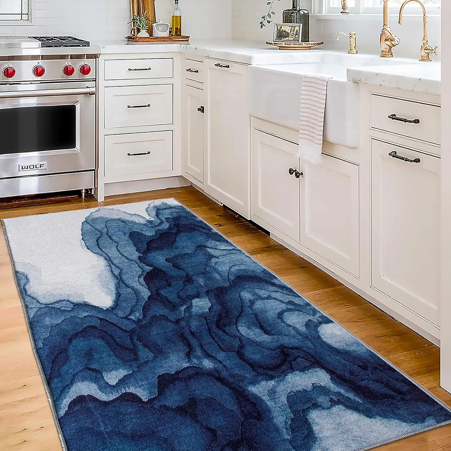 ReaLife Rugs Machine Washable Area Rug Runner - Living Room Bedroom Bathroom Kitchen Entryway Office - Padded Low Pile Stain Resistant Premium - Modern Abstract Contemporary - Ian - Blue 2'6" x 6'