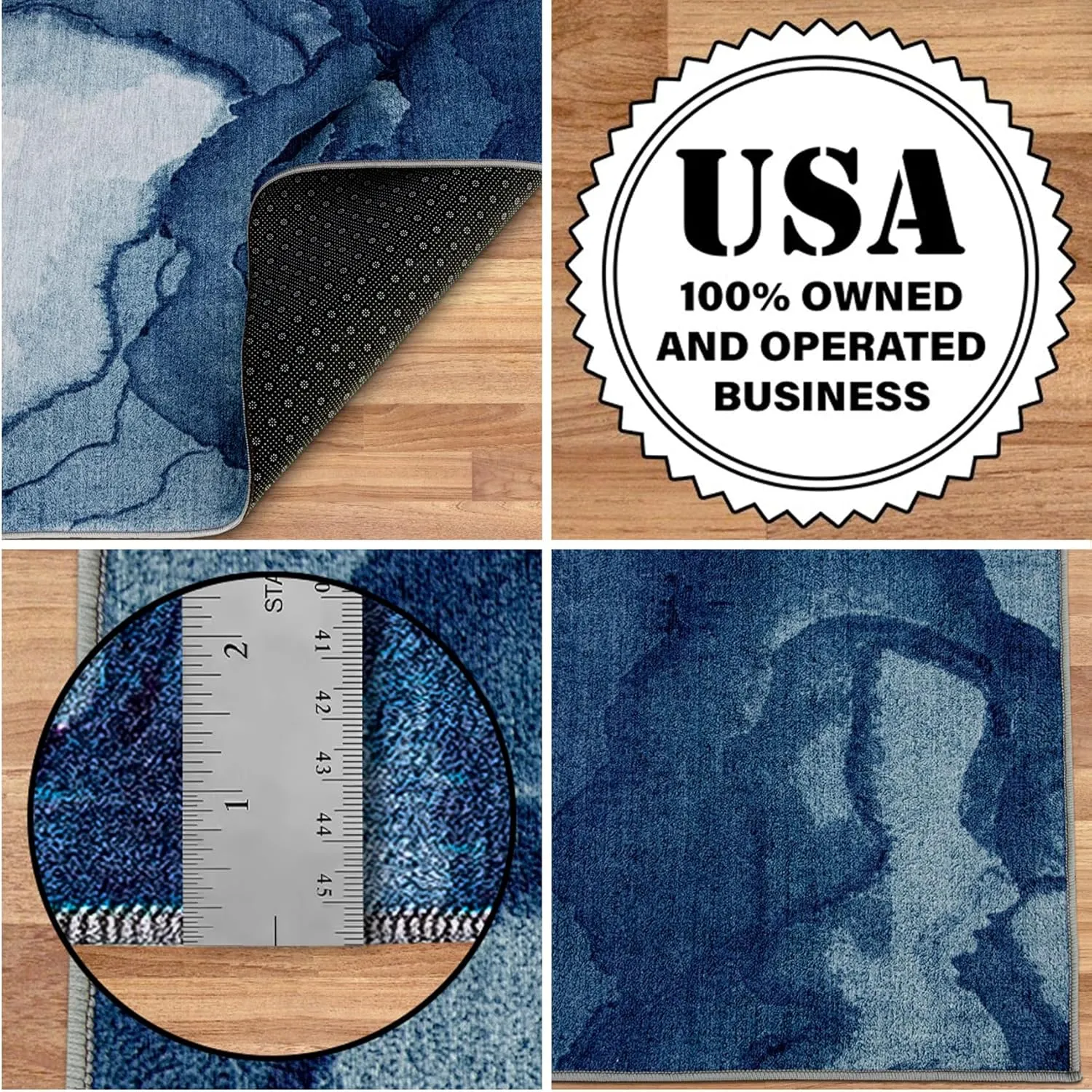 ReaLife Rugs Machine Washable Area Rug Runner - Living Room Bedroom Bathroom Kitchen Entryway Office - Padded Low Pile Stain Resistant Premium - Modern Abstract Contemporary - Ian - Blue 2'6" x 6'