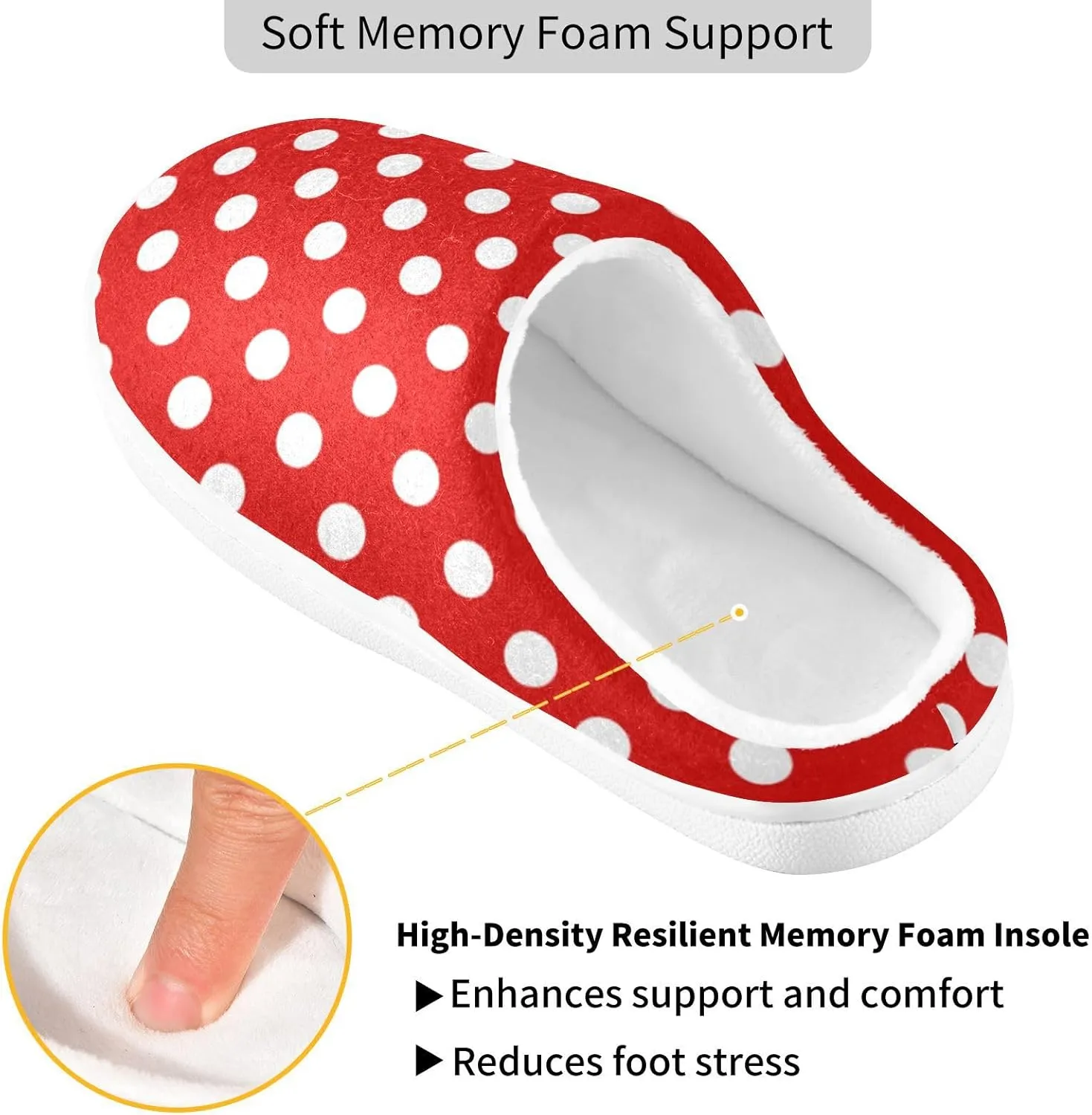Red White Polka Dot Slippers for Women Men, Geometric Texture Womens House Memory Foam Slippers Indoor Slipper Socks House Shoes Bedroom Travel Shoe