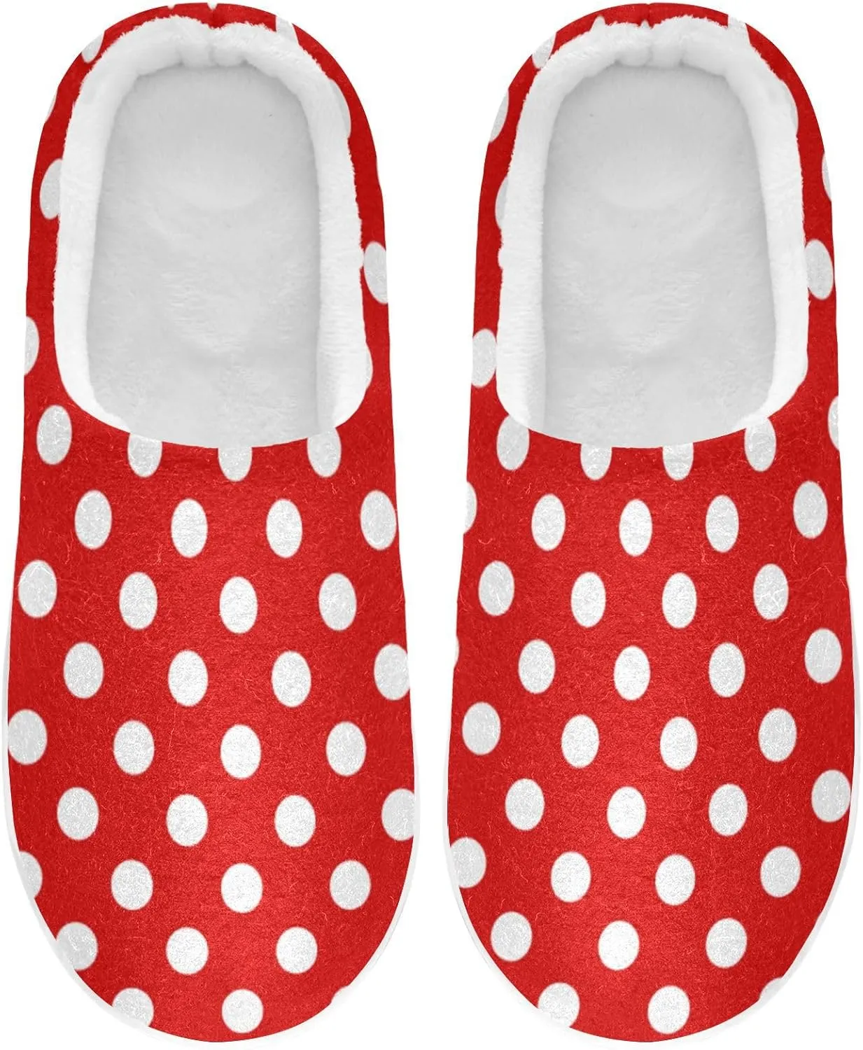 Red White Polka Dot Slippers for Women Men, Geometric Texture Womens House Memory Foam Slippers Indoor Slipper Socks House Shoes Bedroom Travel Shoe