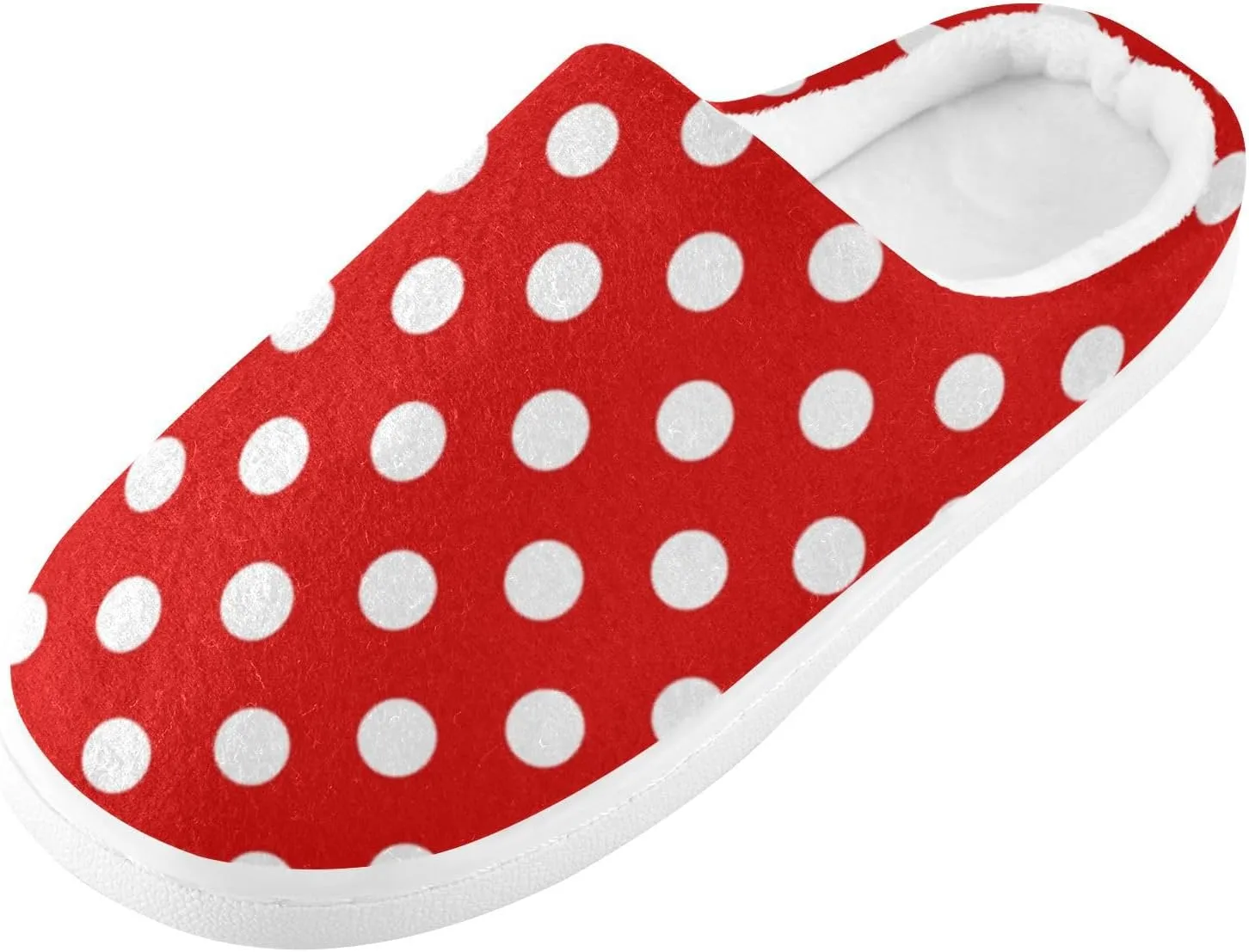 Red White Polka Dot Slippers for Women Men, Geometric Texture Womens House Memory Foam Slippers Indoor Slipper Socks House Shoes Bedroom Travel Shoe