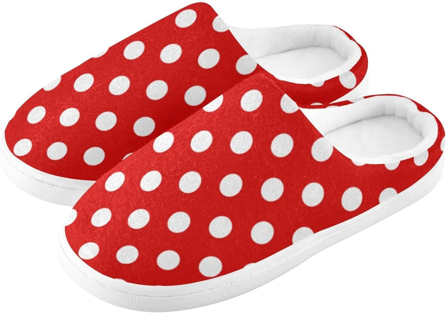 Red White Polka Dot Slippers for Women Men, Geometric Texture Womens House Memory Foam Slippers Indoor Slipper Socks House Shoes Bedroom Travel Shoe