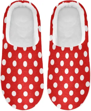 Red White Polka Dot Slippers for Women Men, Geometric Texture Womens House Memory Foam Slippers Indoor Slipper Socks House Shoes Bedroom Travel Shoe