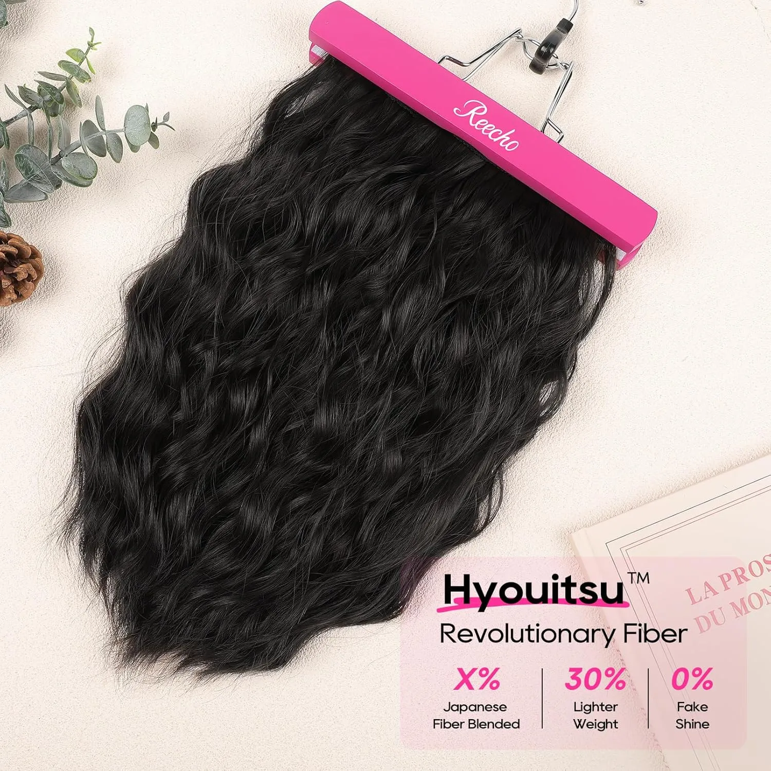 REECHO Clip in Hair Extensions, 4PCS 14" Wavy Hair Extensions Invisible Lace Weft Natural Soft Hairpieces for Women Black Brown