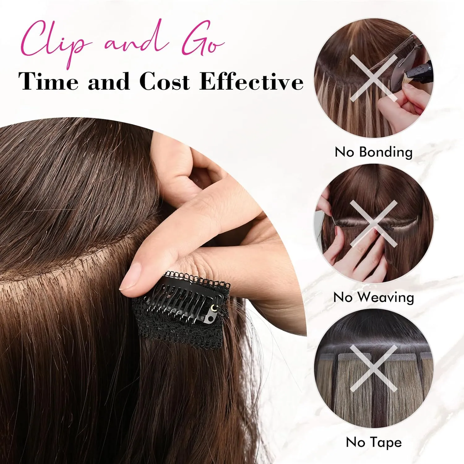 REECHO Clip in Hair Extensions, 4PCS 24" Thick Long Beach Waves hair extensions HE003 Invisible Lace Weft Natural Soft Hairpieces for Women – Ash Brown with Platinum Highlights