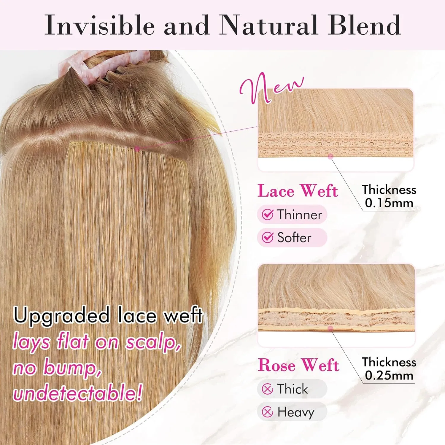 REECHO Clip in Hair Extensions, 4PCS 24" Thick Long Beach Waves hair extensions HE003 Invisible Lace Weft Natural Soft Hairpieces for Women – Ash Brown with Platinum Highlights