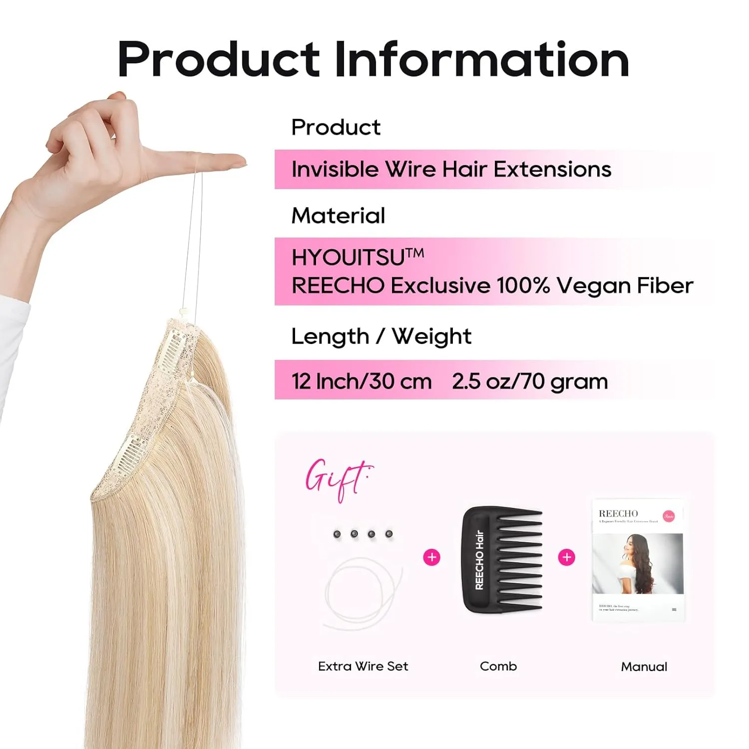 REECHO Invisible Wire Hair Extensions with Thinner Softer Lace Weft 12" Short Straight Clips in Secret Hairpiece for Women 12 Inch (Pack of 1) - Ash Blonde with Highlights