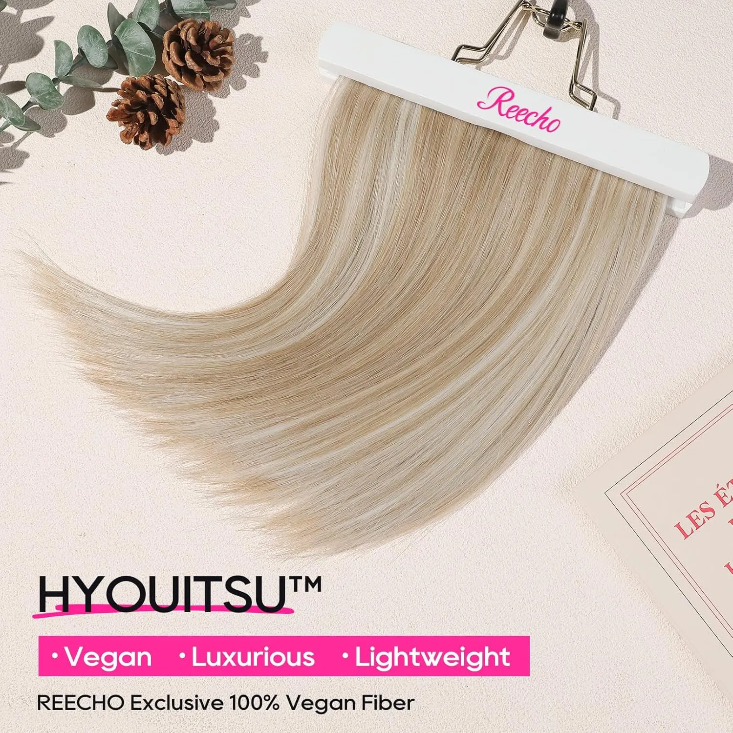 REECHO Invisible Wire Hair Extensions with Thinner Softer Lace Weft 12" Short Straight Clips in Secret Hairpiece for Women 12 Inch (Pack of 1) - Ash Blonde with Highlights