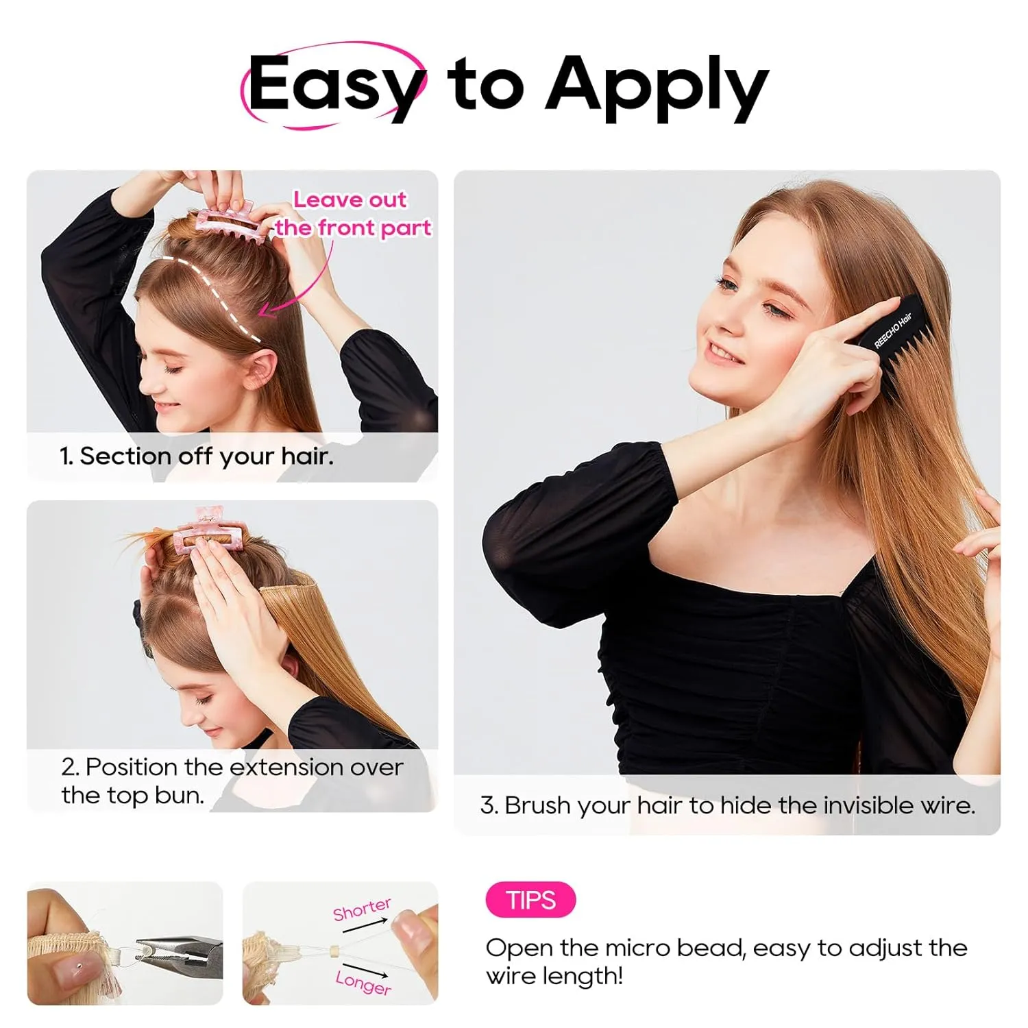 REECHO Invisible Wire Hair Extensions with Thinner Softer Lace Weft 12" Short Straight Clips in Secret Hairpiece for Women 12 Inch (Pack of 1) - Ash Blonde with Highlights