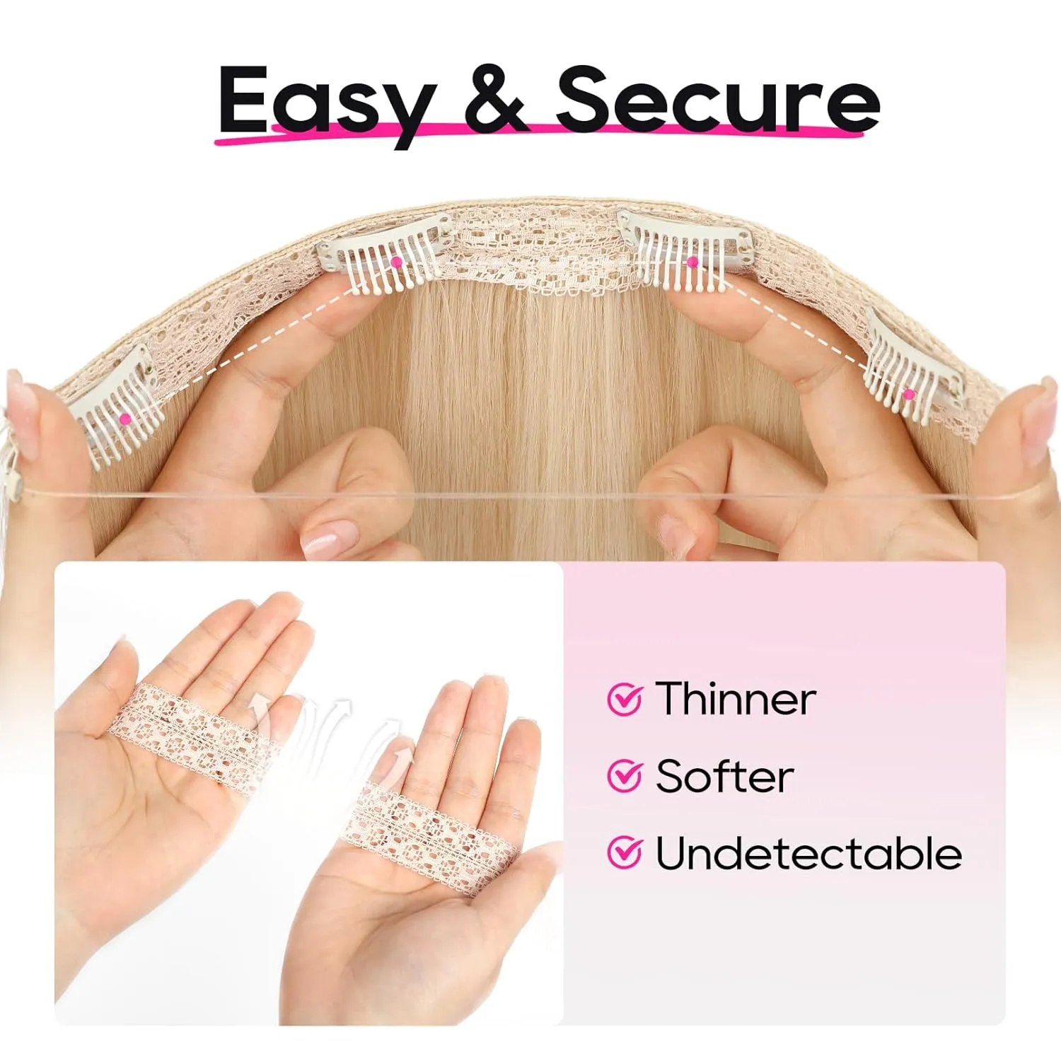 REECHO Invisible Wire Hair Extensions with Thinner Softer Lace Weft 12" Short Straight Clips in Secret Hairpiece for Women 12 Inch (Pack of 1) - Ash Blonde with Highlights