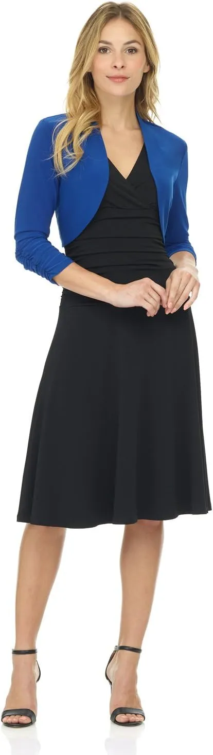 Rekucci Women's Chic Soft Knit Stretch Bolero Shrug with Ruched Sleeves